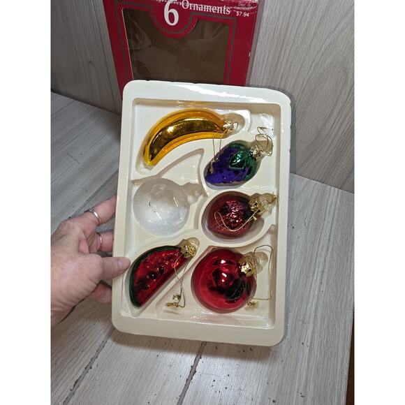 Vtg Blown Glass Fruit Christmas Ornaments Festive Holiday Original Set Of 5 - Picture 2 of 11